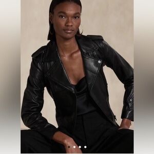 NWT Banana Republic Essential Leather Jacket zip pockets Moto motorcycle black
